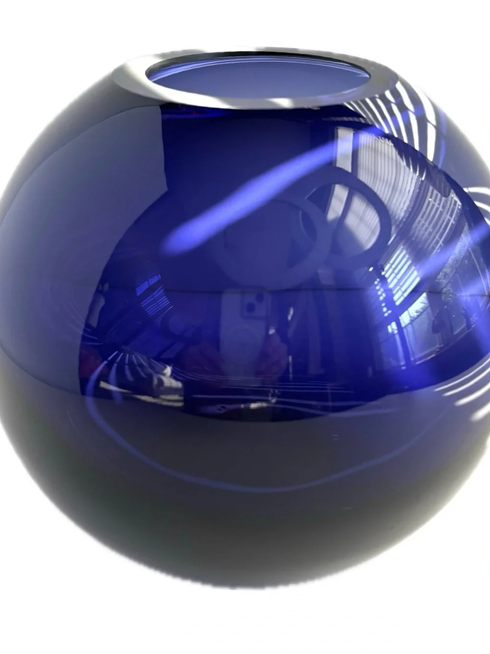 Crate&Barrel Cobalt Blue Heavy Art Glass Sphere Orb Vase 5”